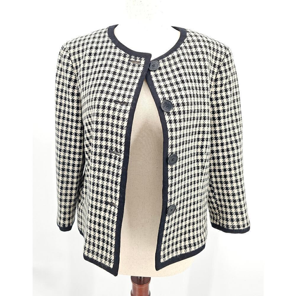 Ralph Lauren Women's Size 12 Wool Black and White Houndstooth Blazer Jacket